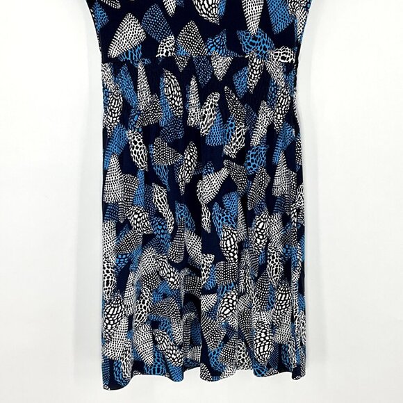 Tory Burch Dress Women XS Silk Blue‎ Seashell Polka Dot Short Sleeve V-Neck - Picture 7 of 13